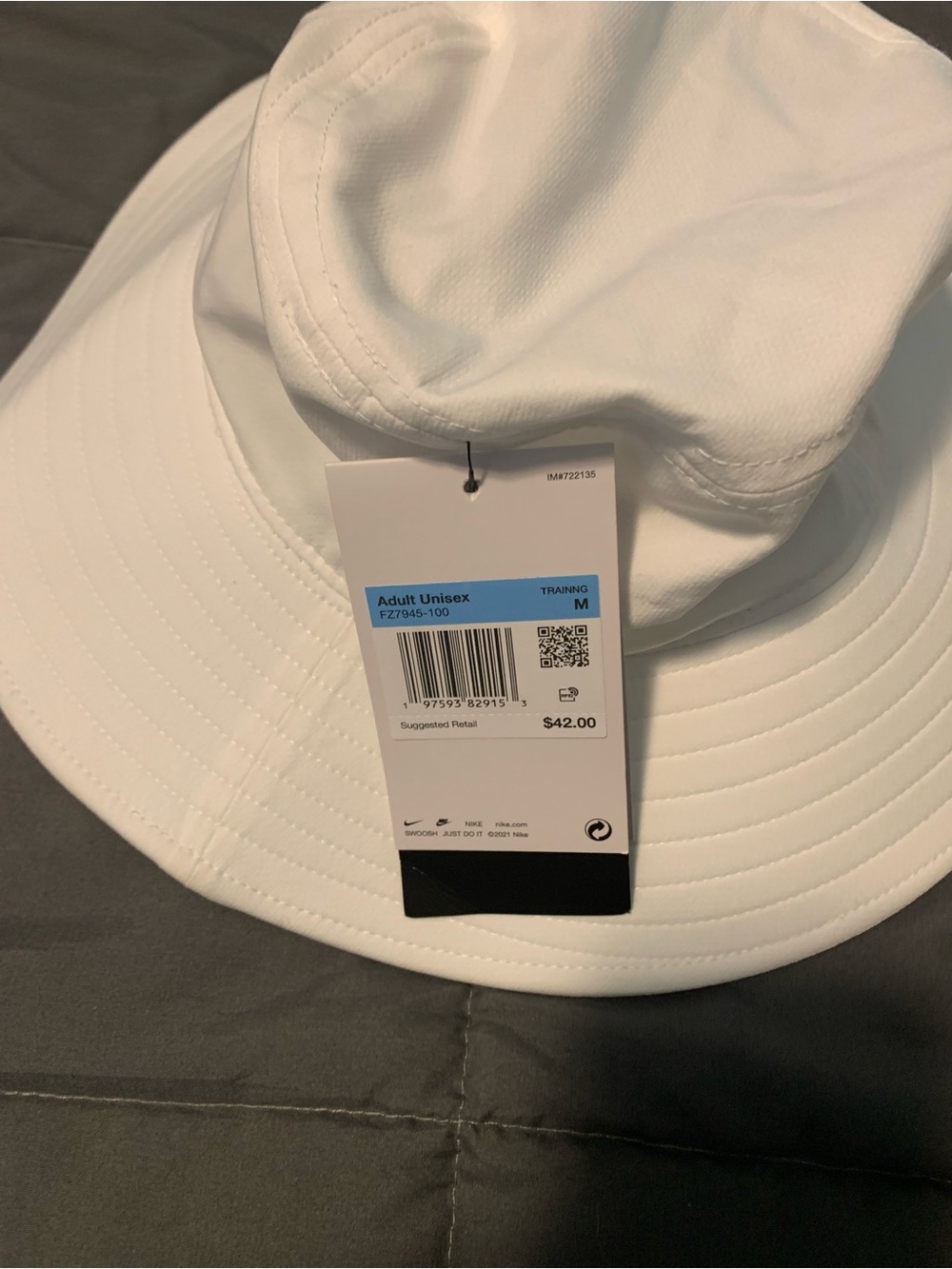 Nike White Unisex Wide-Brim Dri-FIT Bucket Hat with Black Swoosh NWT - Picture 2 of 5